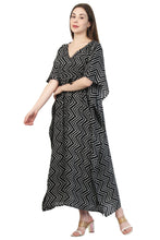 Load image into Gallery viewer, New Women Zig Zag Dot Print Rayon Kaftan with Drawstring Free Size