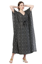 Load image into Gallery viewer, New Women Zig Zag Dot Print Rayon Kaftan with Drawstring Free Size