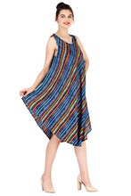 Load image into Gallery viewer, New Women Stripe Print Rayon Casual Umbrella Dress Free Size