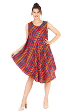 Load image into Gallery viewer, New Women Stripe Print Rayon Casual Umbrella Dress Free Size