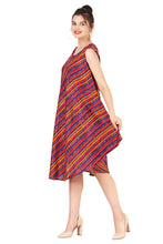 Load image into Gallery viewer, New Women Stripe Print Rayon Casual Umbrella Dress Free Size