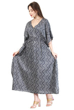 Load image into Gallery viewer, New Women Zig Zag Dot Print Rayon Kaftan with Drawstring Free Size