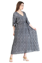 Load image into Gallery viewer, New Women Zig Zag Dot Print Rayon Kaftan with Drawstring Free Size