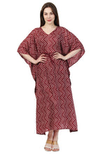 Load image into Gallery viewer, New Women Zig Zag Dot Print Rayon Kaftan with Drawstring Free Size