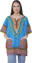 Load image into Gallery viewer, Ladies Short African Kaftan With Dashiki Print Pockets 100% Cotton UK