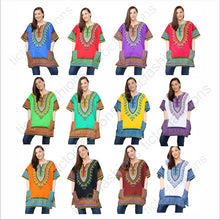 Load image into Gallery viewer, Ladies Short African Kaftan With Dashiki Print Pockets 100% Cotton UK