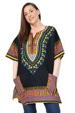 Load image into Gallery viewer, Ladies Short African Kaftan With Dashiki Print Pockets 100% Cotton UK