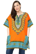 Load image into Gallery viewer, Ladies Short African Kaftan With Dashiki Print Pockets 100% Cotton UK